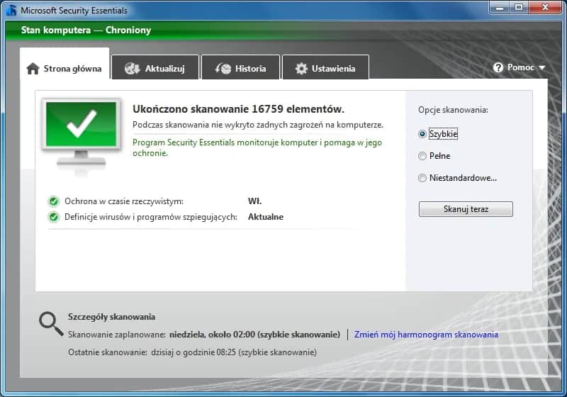 Problemy z aktualizacją definicji wirusów w Microsoft Security Essentials