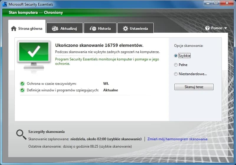 Problemy z aktualizacją definicji wirusów w Microsoft Security Essentials
